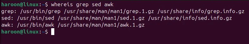 Finding executables path of multiple commands using whereis utility.