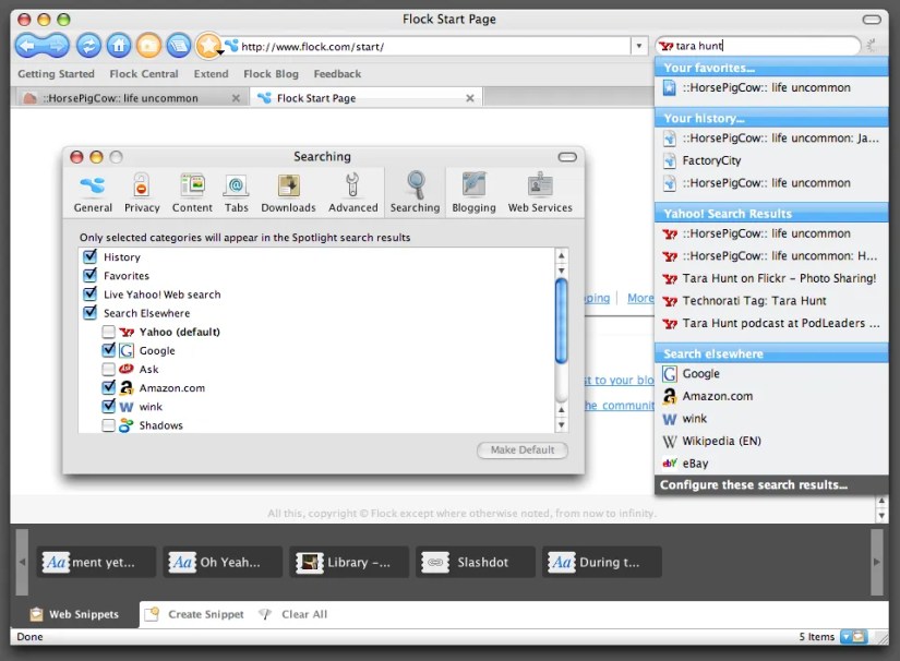 A screenshot showing the Flock web browser&rsquo;s search configuration.