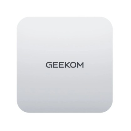 The top view of a Geekom A6 mini pc on a white background.