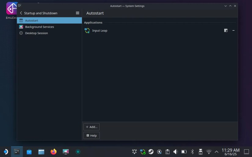 Input Leap as an Autostart item on SteamOS.