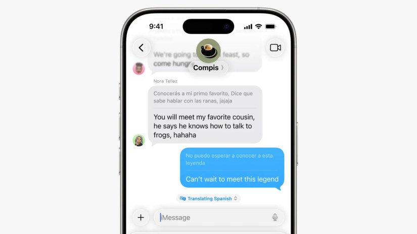 Screenshot of the Live Translation feature in Apple Messages with iOS 26.