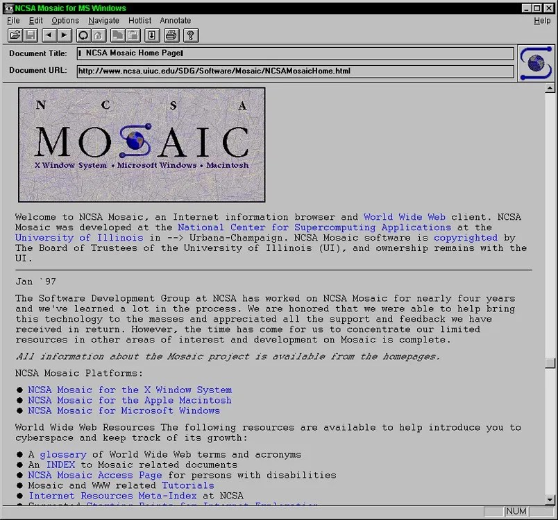 A screenshot showing the version 1.0.2 of the NCSA Mosaic web browser.