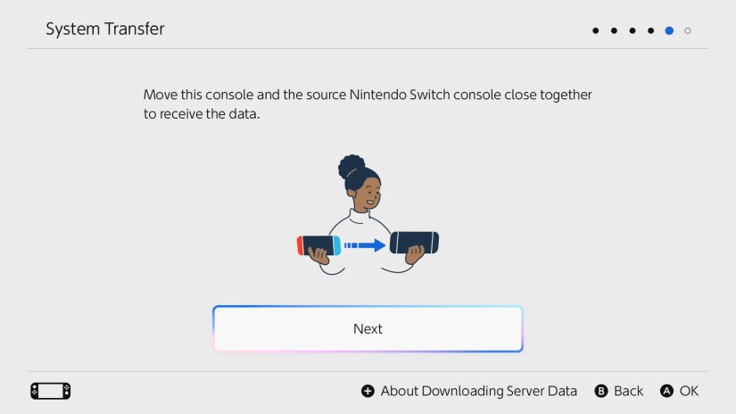 Move consoles together to start data transfer.