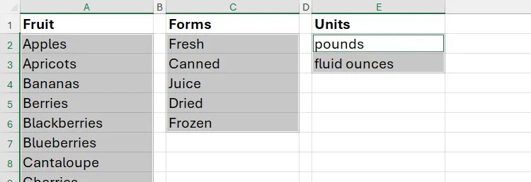Non-contiguous ranges in Excel are selected using Ctrl with mouse clicks.