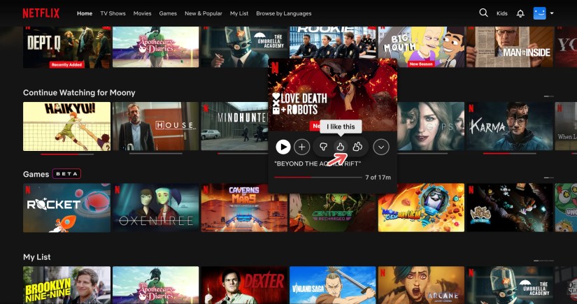 Rating titles on the Netflix web app.