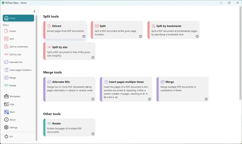 A screenshot showing PDFsam Basic in action.