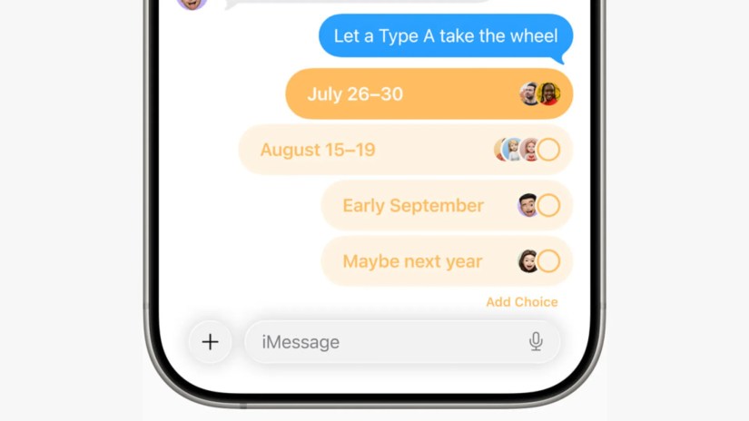 Screenshot of a poll in Apple Messages with iOS 26.