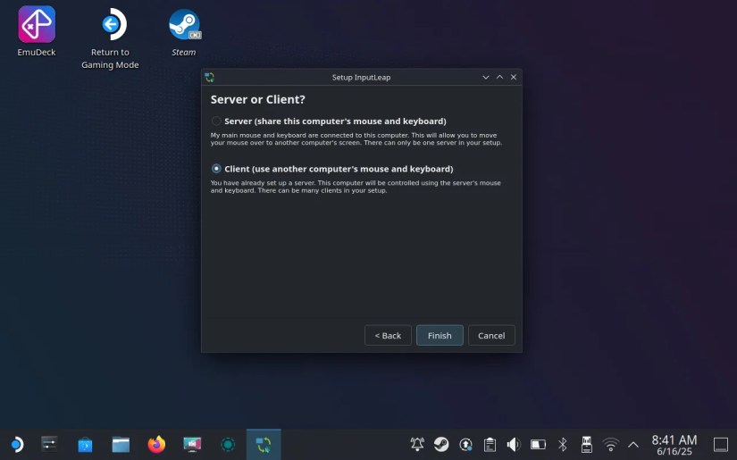 Setting up a Steam Deck as an Input Leap client.