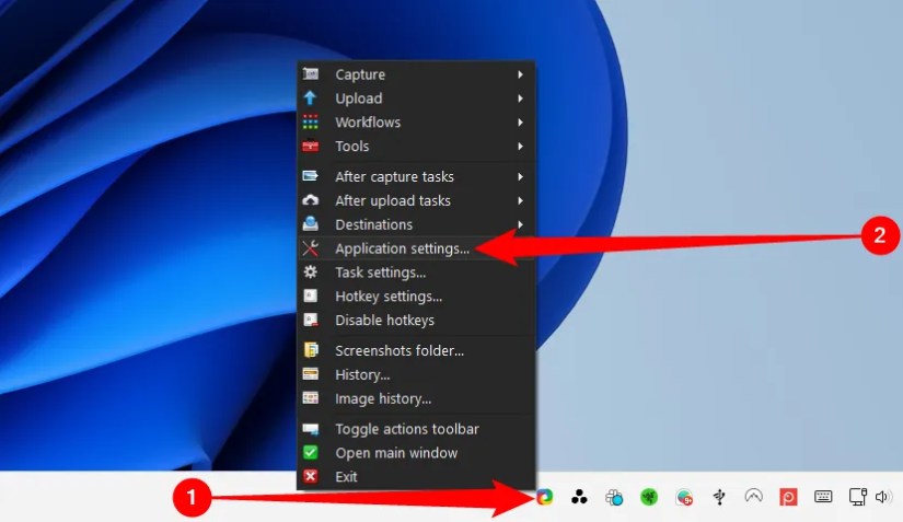 Right-click the ShareX icon, then select &ldquo;Application Settings.&quot;