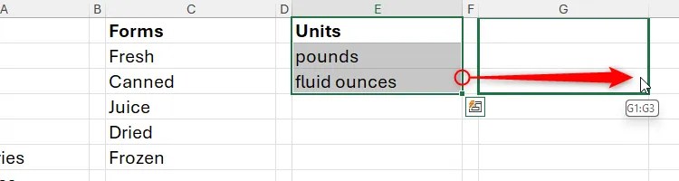 Some cells in Excel being clicked and dragged to a different area of the spreadsheet.