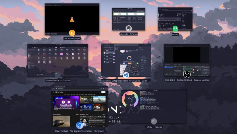 Some open source apps open in Garuda Linux sharing the same theme and design consistency.