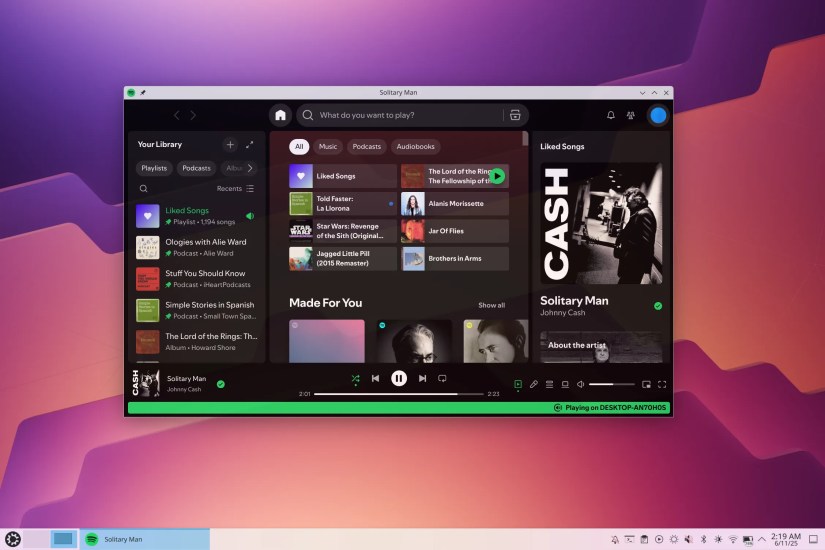 Spotify on Kubuntu with some music visible.