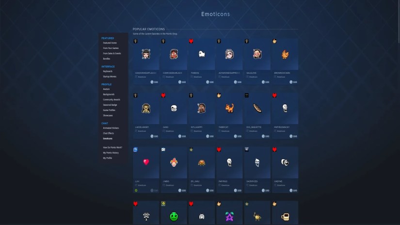 Some of the emoticons you can purchase in the Points Shop on Steam.