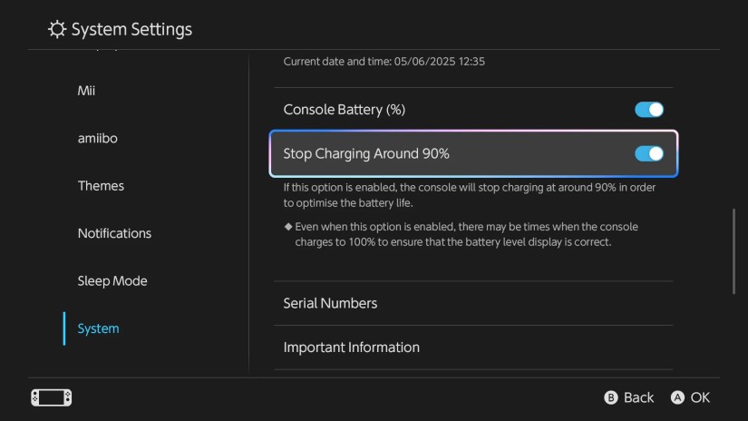 Stop Charging at Around 90% Switch 2 setting.