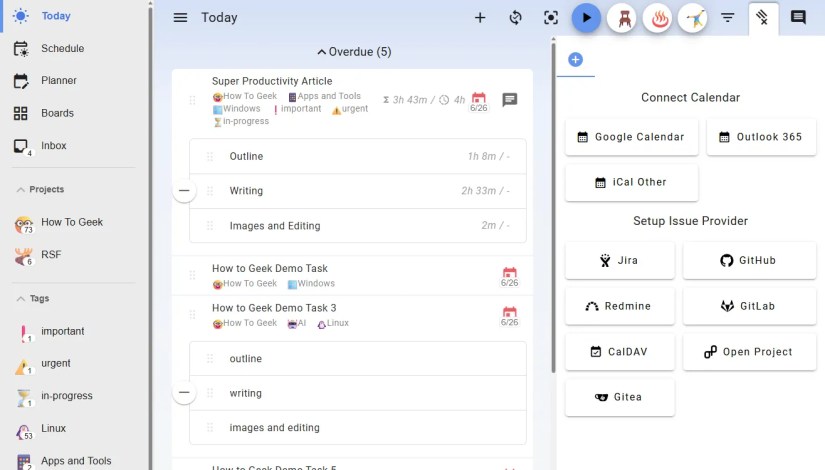 Super Productivity third party integrations.