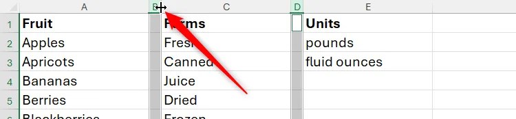 The cursor in Excel that indictes the position for altering column widths.