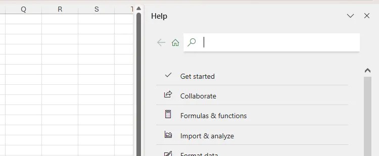 The Help pane in Microsoft Excel.