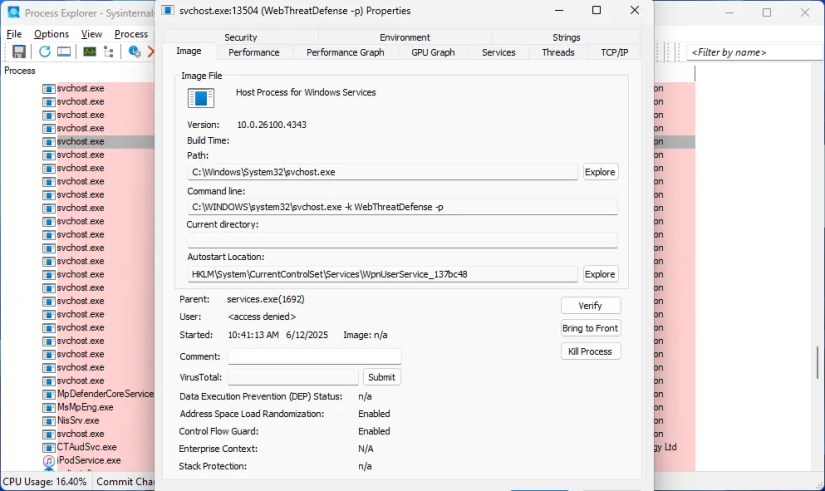 The Properties Window in Process Explorer.