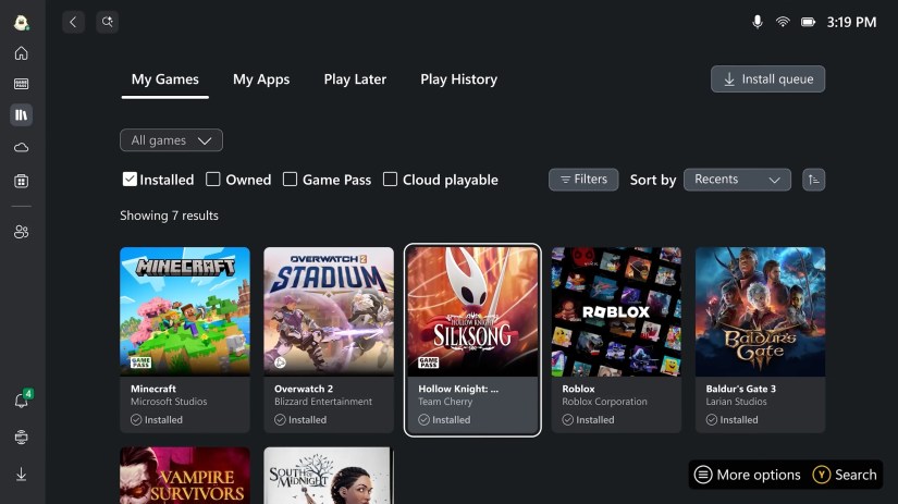 A screenshot showing the overhauled Windows Xbox Dashboard.