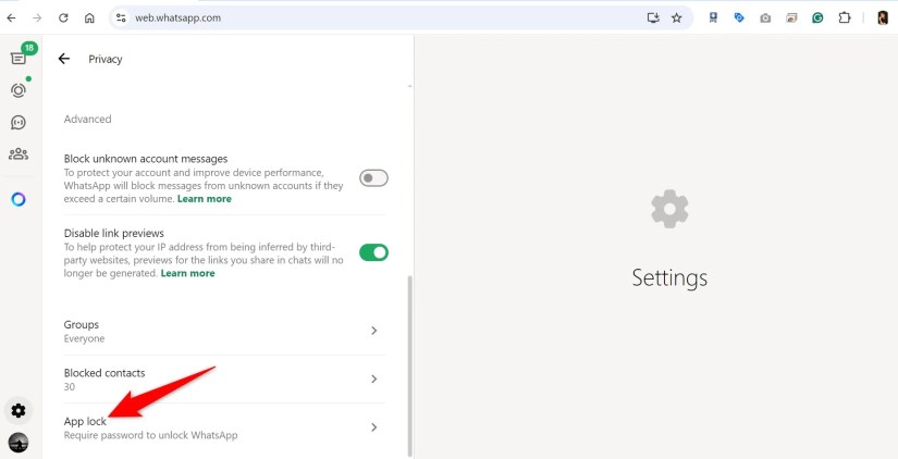 &ldquo;App Lock&rdquo; highlighted on WhatsApp Web.