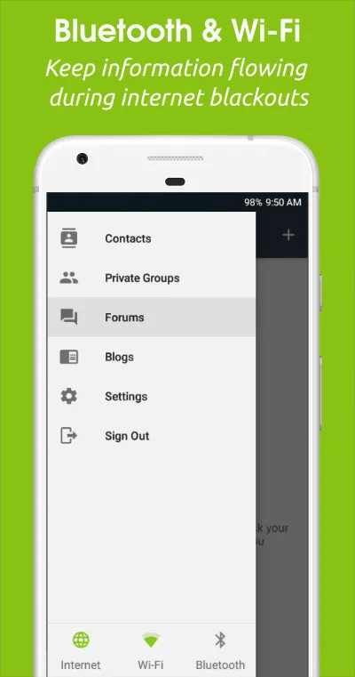 Briar Interface for switching networks and groups.