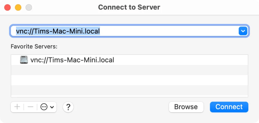 Connecting via VNC to local Mac mini.