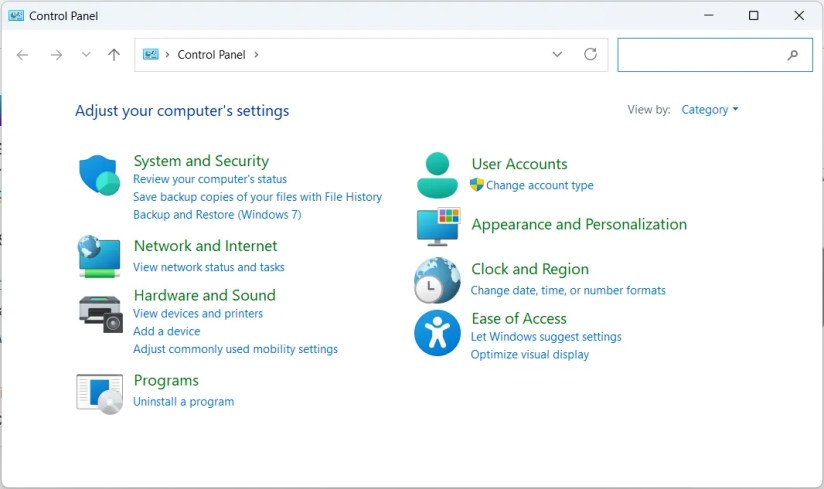 The Control Panel on Windows 11.