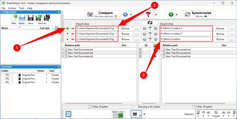 Mirroring one folder to three different locations.