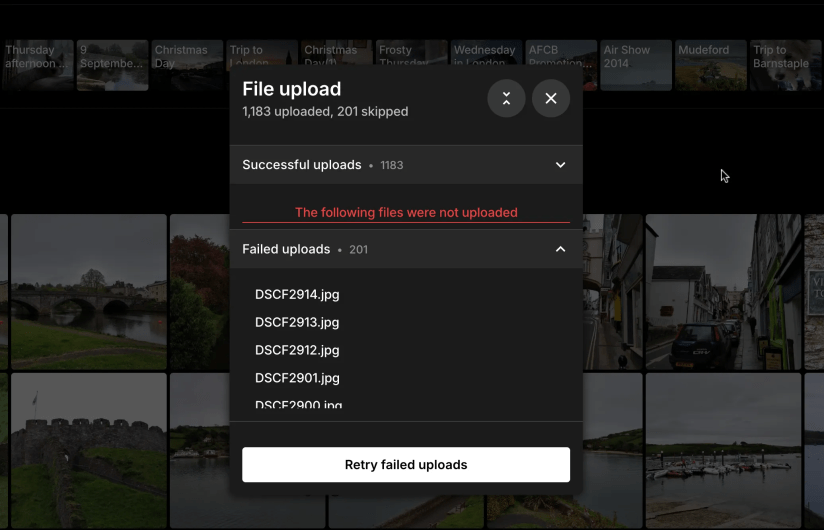 Failed uploads.