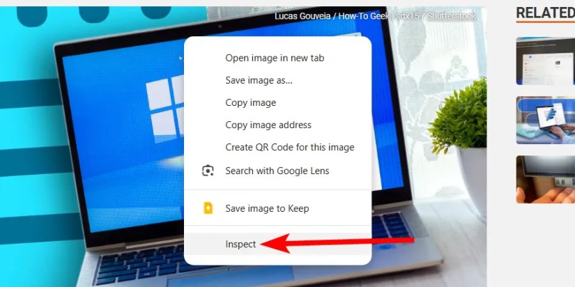 Opening the Chrome inspection tool using the right-click menu.