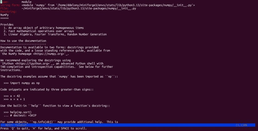 IPython help on NumPy library.