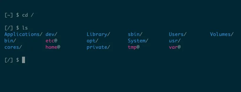 A Mac terminal showing effects of cd and ls commands.