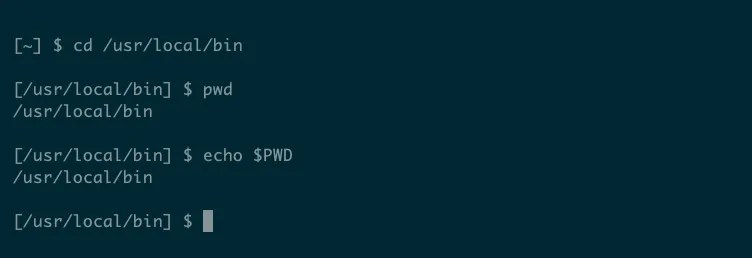 Printing the value of the linux PWD environment variable confirms it is the same as the output from the pwd command.