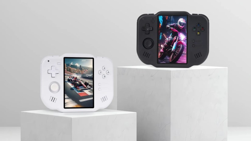 Two MagicX Zero 40 sitting on marble-like pillars.
