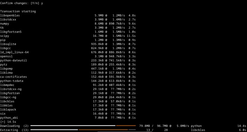 Mamba stats environment package installation.