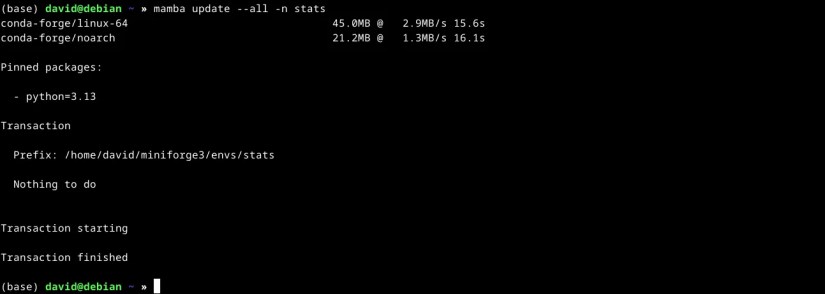 Updating the Mamba stats environment in the terminal.