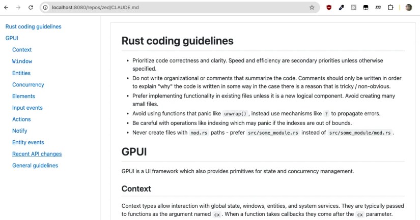 A web page showing a Markdown document with formatting.