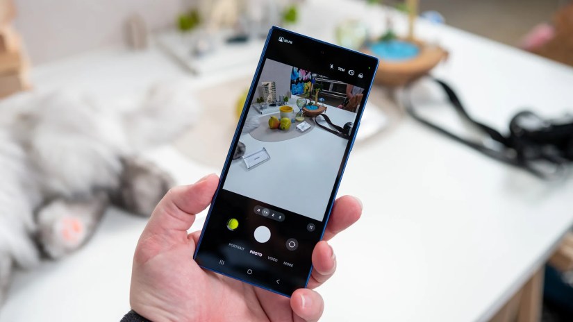 person holding the samsung galaxy z fold 7 folded showing the camera app 54642055656 o