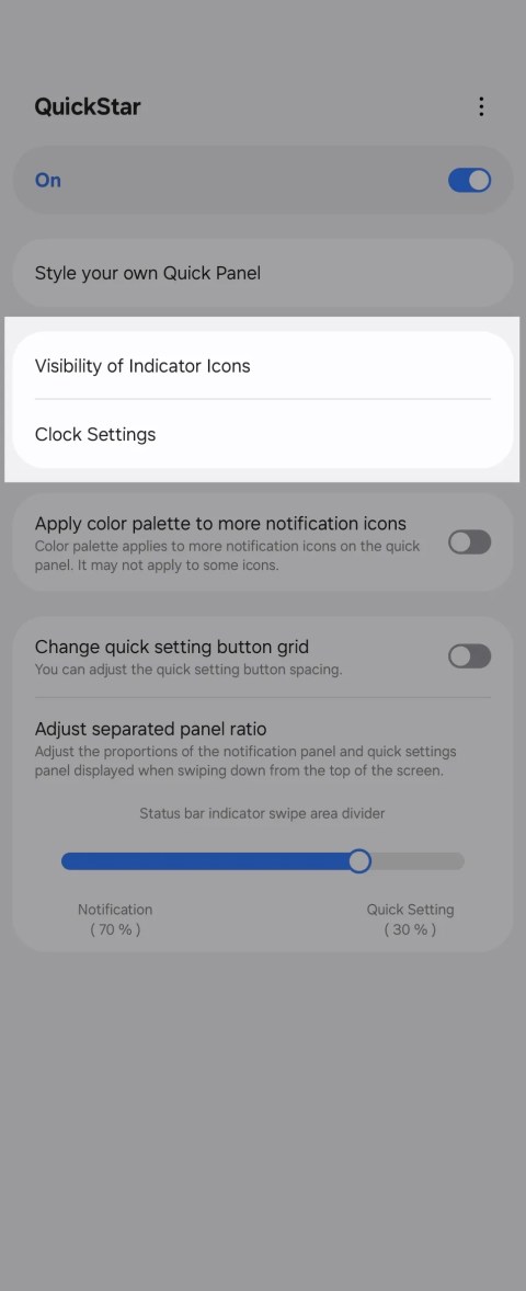 QuickStar settings in Good Lock.