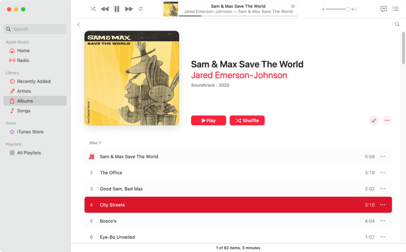 Sam &amp; Max Save The World soundtrack in Apple Music.