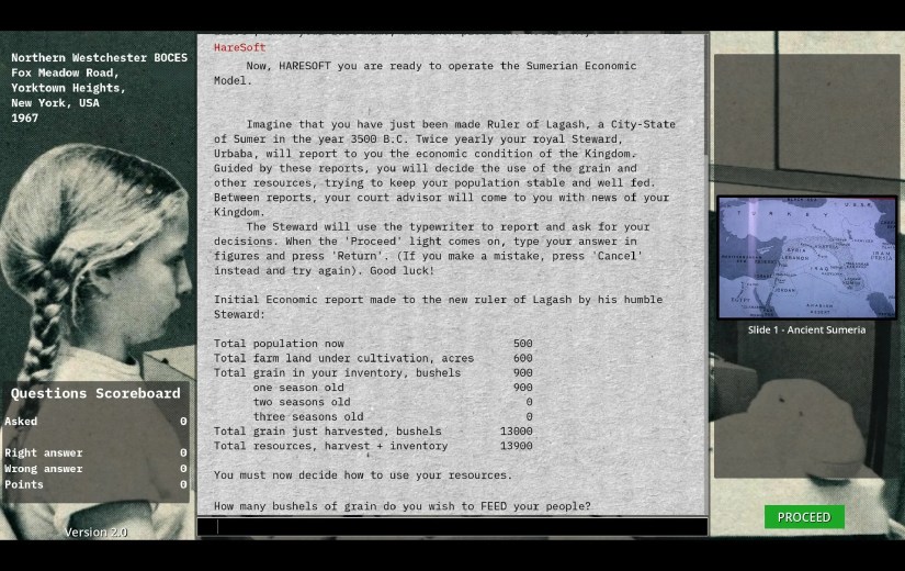 Gameplay from the Haresoft remake of The Sumerian Game.