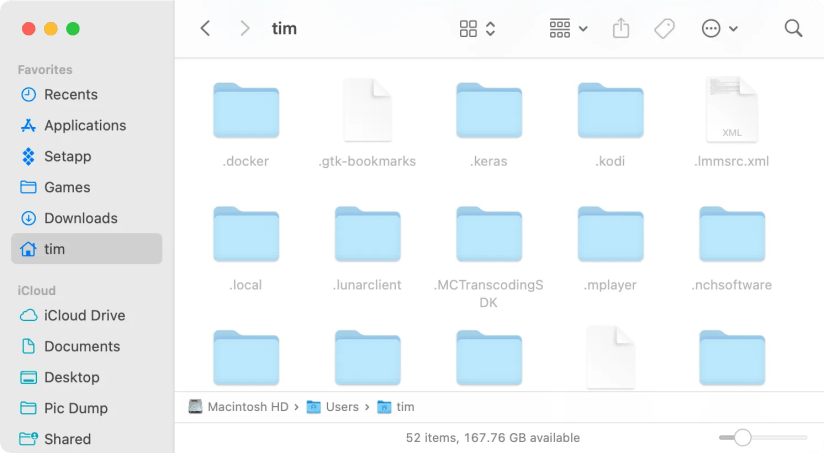 A heap of useless hidden files in macOS Finder.
