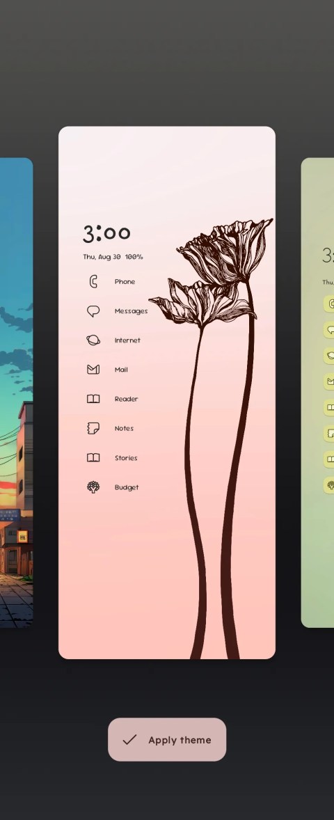 A pink flower theme available in Niagara Launcher.