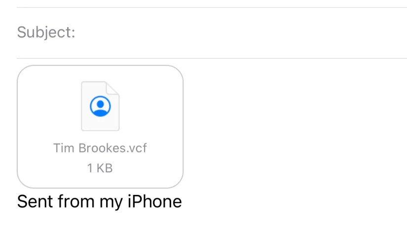 A VCF contact card in an email message.