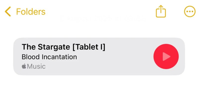 Adding a rich link to Apple Music within Notes.