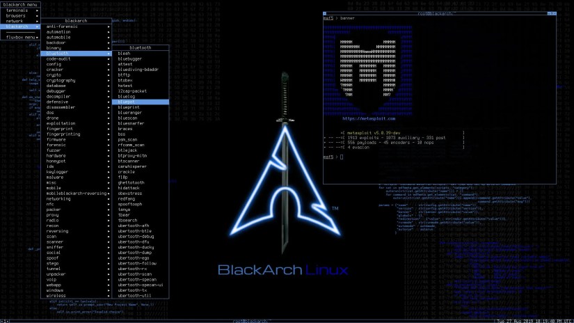BlackArch fluxbox desktop overview.