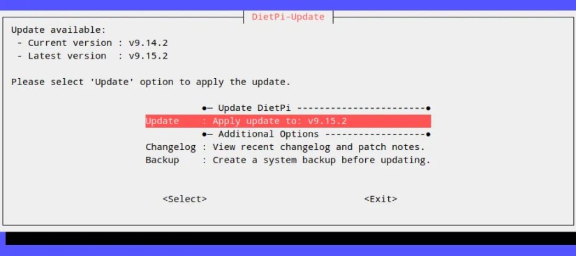 DietPi update dialog.