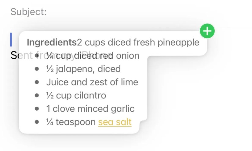 Dragging text into an email message.