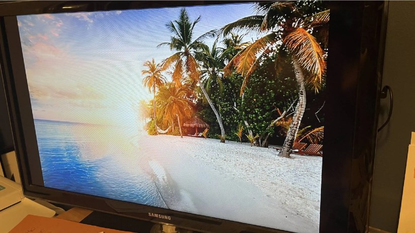 A Samsung &ldquo;dumb&rdquo; TV sitting on a desk.