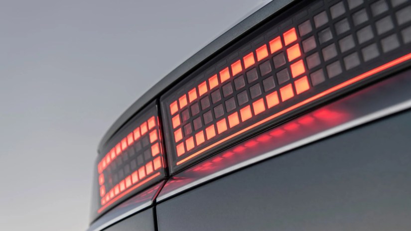 Close-up shot of the LED rear taillight on a 2023 Hyundai Ioniq 5.